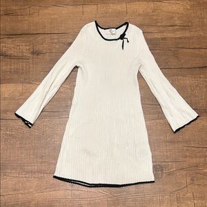 H&M Girls White Black Trim Knit Bell Sleeve Dress